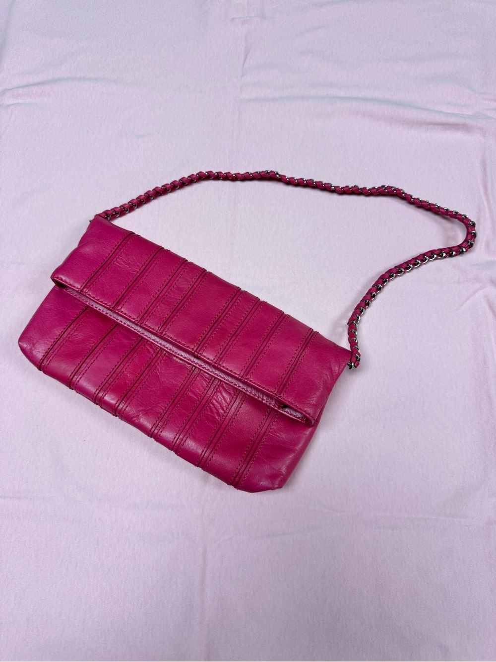 Banana Republic Hot Pink Genuine Leather Quilted Chain-Shoulder Clutch